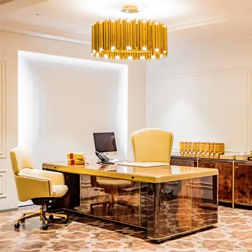 Luxury office interior designed by Jimmy Mistry with executive workspace and premium materials
