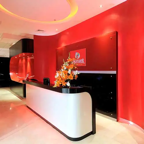 Corporate office reception interior designed by Jimmy Mistry