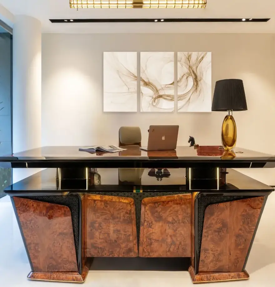 Executive office workspace designed by Jimmy Mistry featuring Della Luxury Products furniture