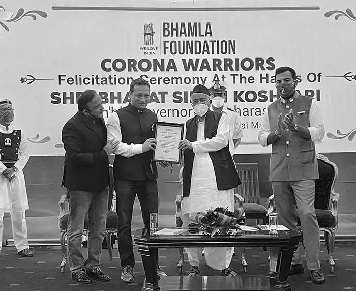 Jimmy Mistry honoured by the Governor of Maharashtra and Bhamla Foundation for COVID-19 relief work in 2020
