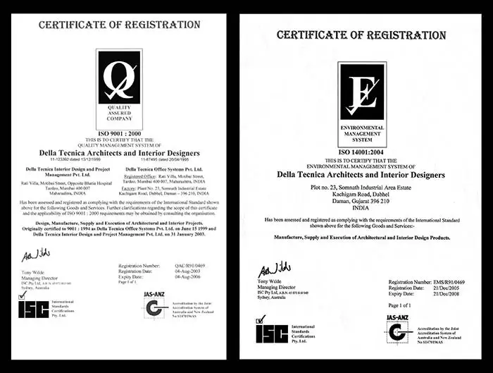 ISO 9001 and ISO 14001 certification awarded to Della Tecnica under Jimmy Mistry in 2002