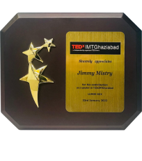 TEDx IMT Ghaziabad honoured Jimmy Mistry for His contribution as a Speaker - 23rd Jan 2022
